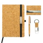 Corporate notebook, pen, card holder, and keychain set