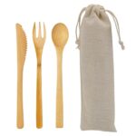 Personalized bamboo cutlery set in cotton pouch