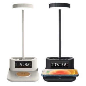 Foldable 15W wireless charger with lamp, pen holder, and clock