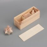 Three-piece wooden brain teaser puzzle set for corporate gifts