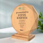 Circle shaped beech wood award for corporate gifting