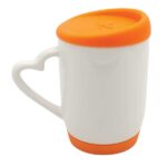 Stylish ceramic mug with silicone lid and base