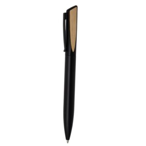 Bamboo accented metal pen with sleek design