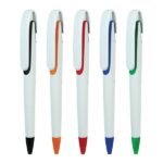 Branded plastic pen in glossy white finish