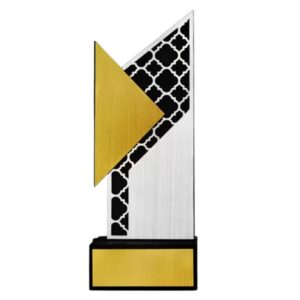 Elegant silver and gold foil trophy with sleek black base