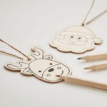 Wooden Christmas ornaments with coloring pencils