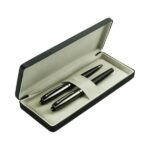 Dueleo black metal pen set in PU leather box